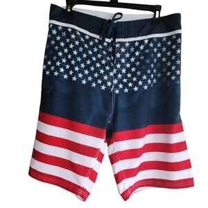 Burnside Board Shorts Swim Trunks Men's Size‎ 32 Patriotic Stars & Stripes USA